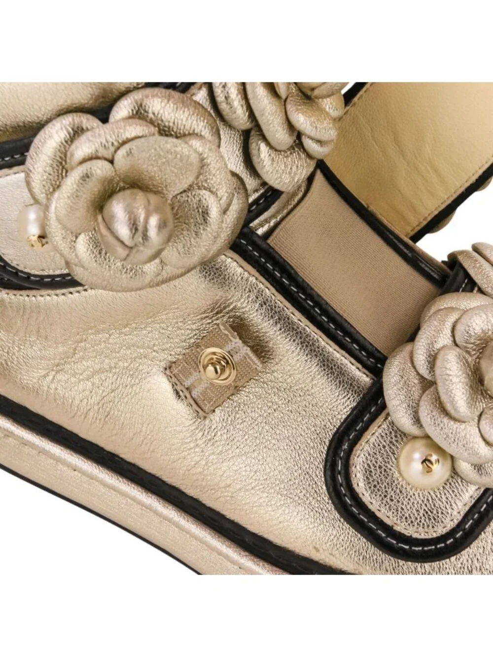 Chanel Camellia Faux Pearl CC Logo High Top Sneakers Gold Colored